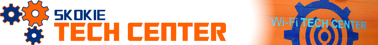Banner for Skokie Tech Center with wall art